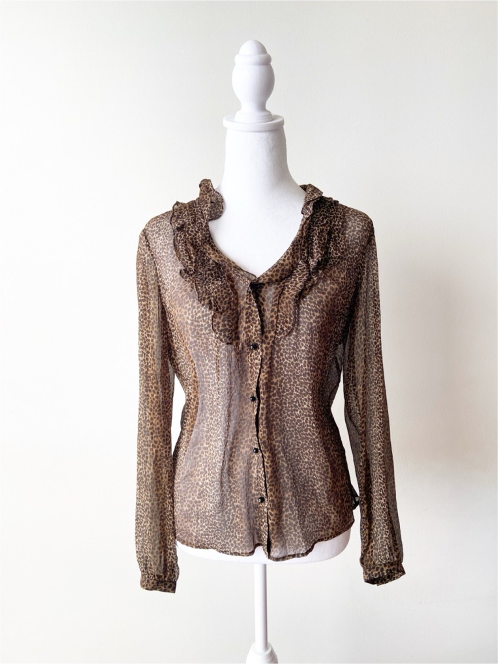 Ann Taylor Sheer Animal Print Ruffle Blouse Size 2